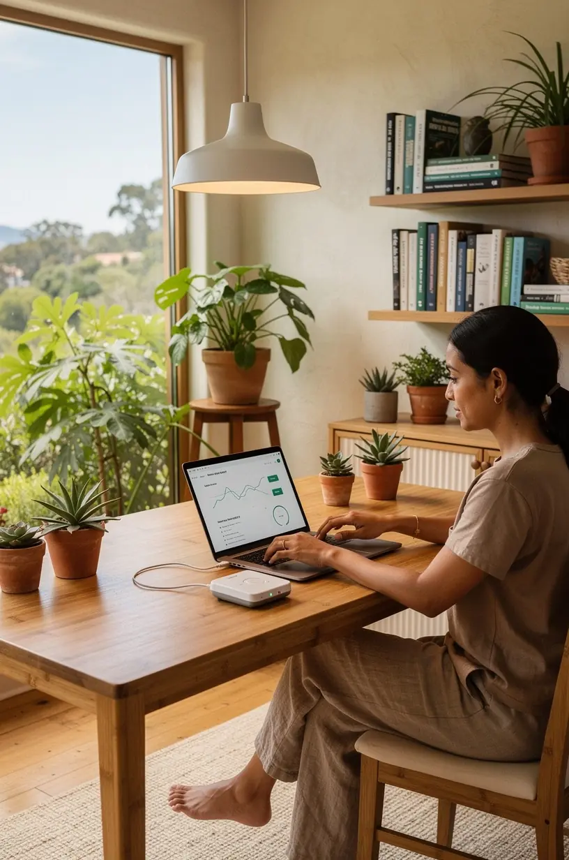 Home office with circadian rhythm lighting setup